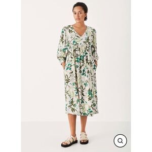 New Part Two Nikolina long sleeve tea length dress in green painted floral